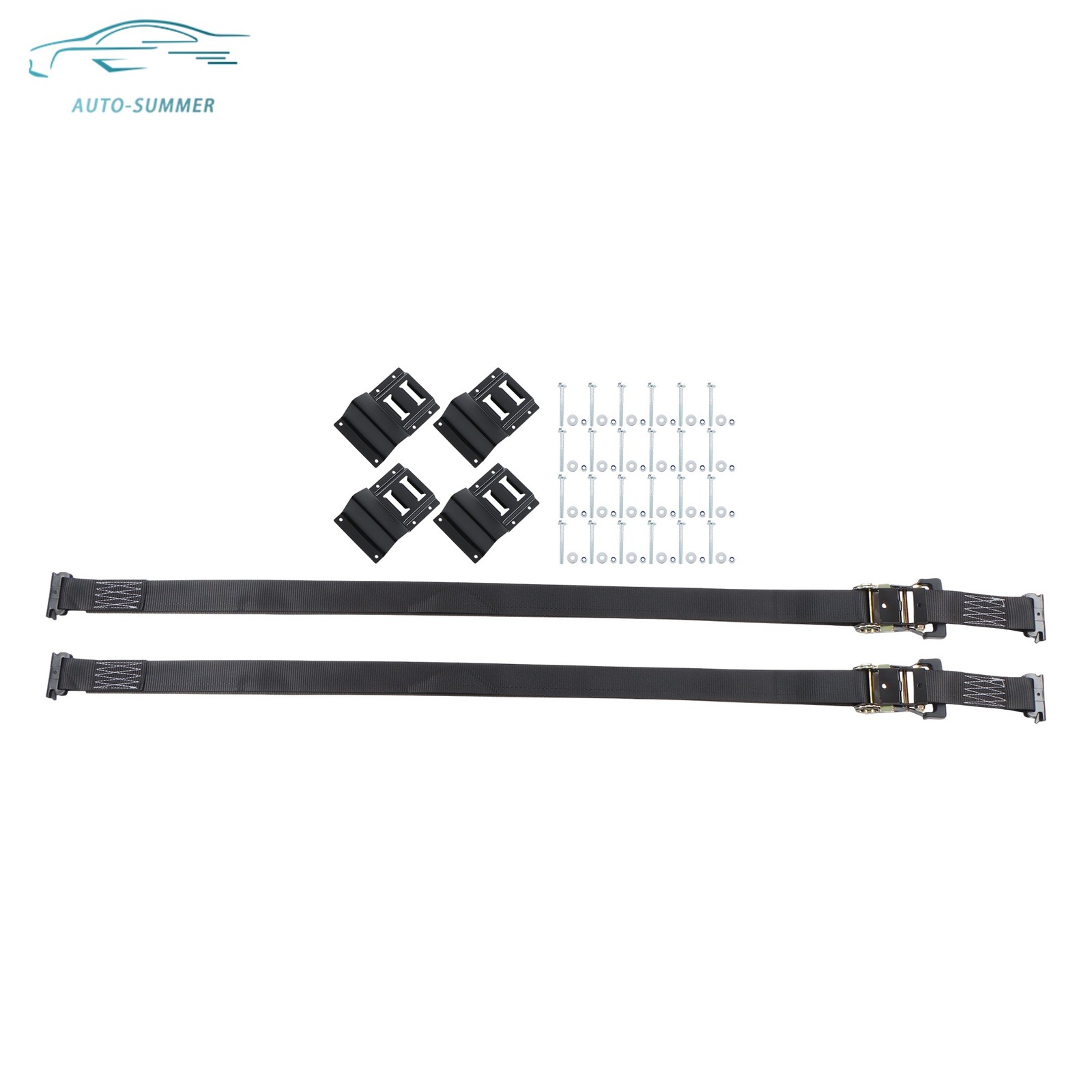 1 Pack Wheel Chock Tie Down Strap Kit For Trailer ATV UTV Black Ratchet Straps