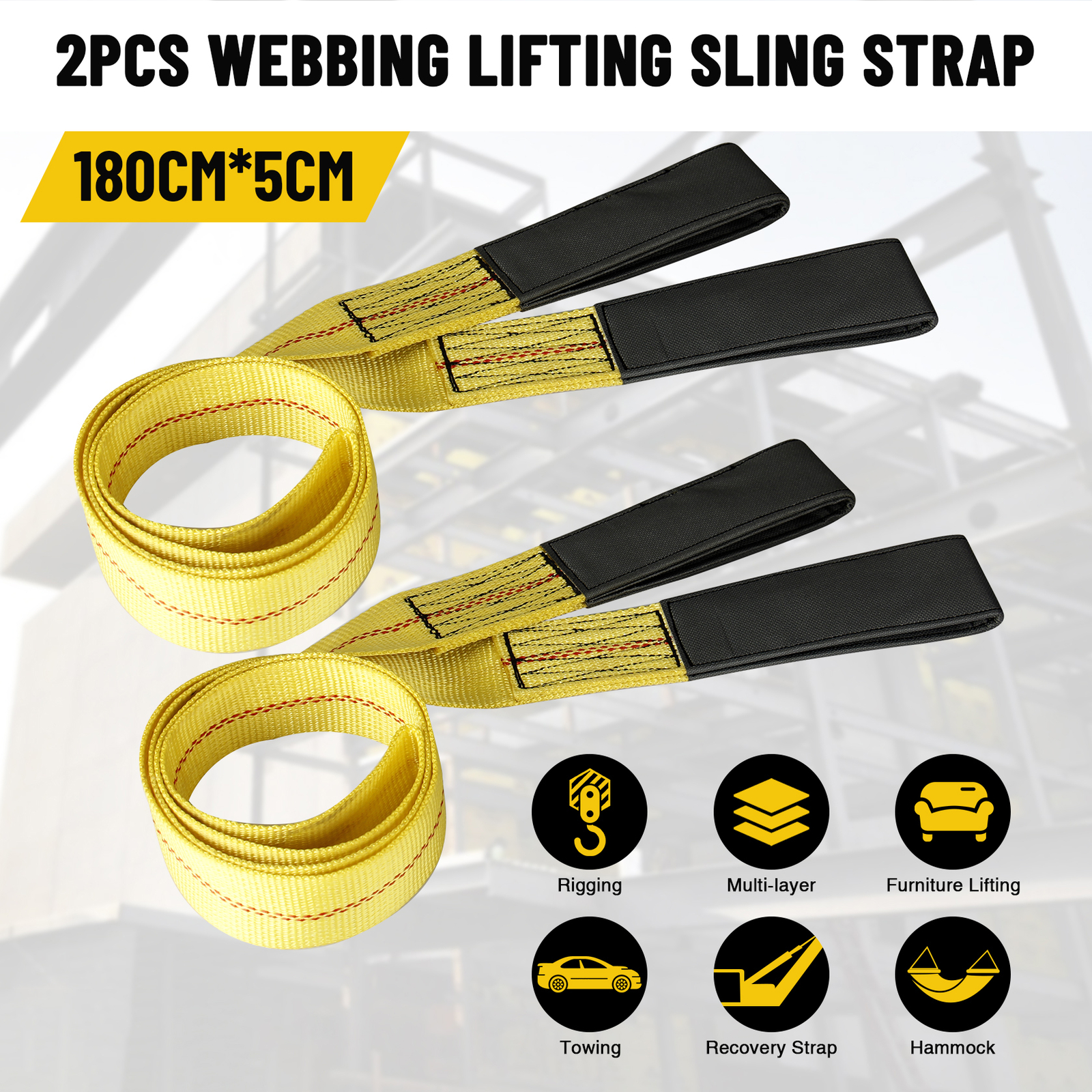 2Pc With Heavy Duty Flat Loops 2"x6ft Nylon Web Lifting Sling Tow Strap Eye &Eye
