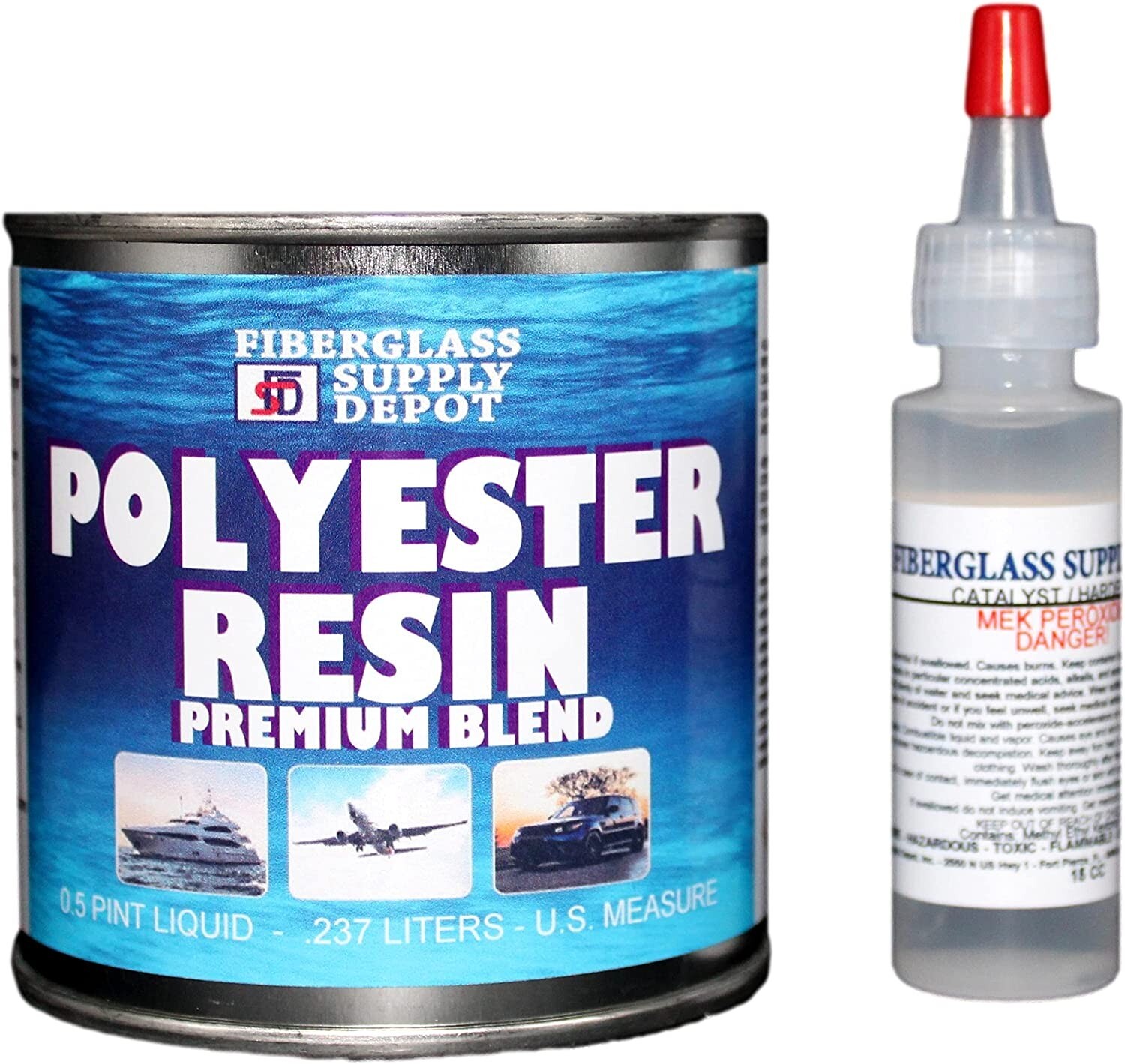 Polyester Resin w/hardener for laminating fiberglass mat,biaxle,cloth (1/2 Pint)