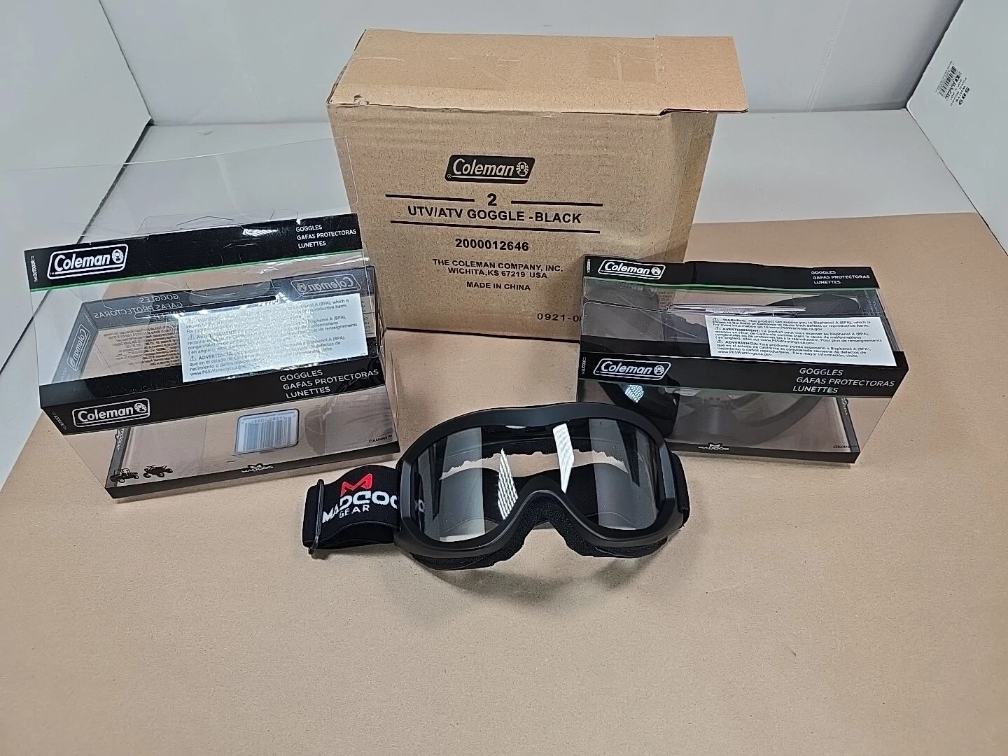 2 Pack Coleman MadDog Black Outdoor ATV UTV Riding Goggles With Adjustable Strap