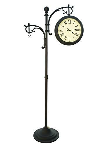 Outdoor Patio Garden Double Face Weather Gauge Pedestal Clock Analog Thermometer