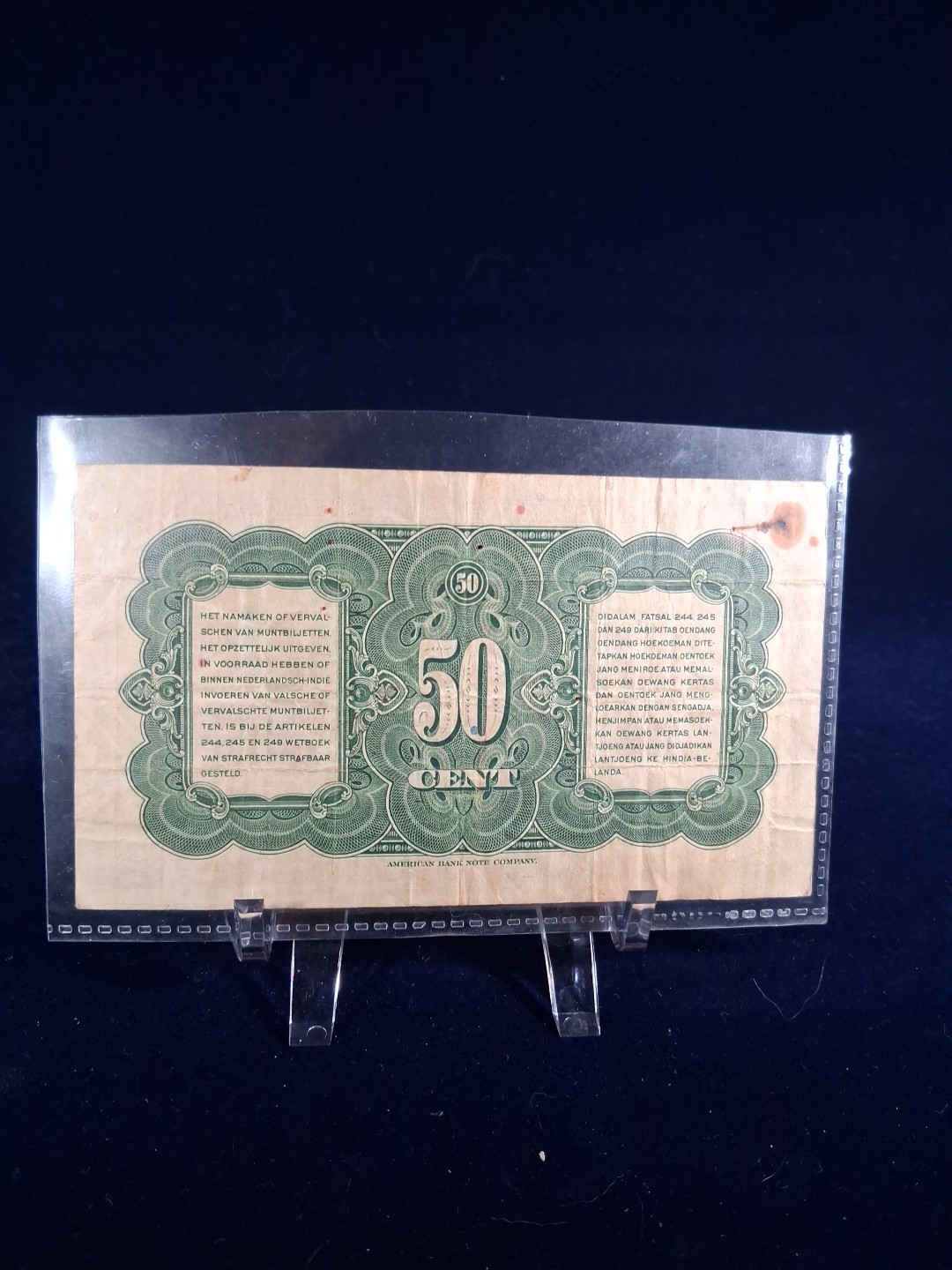 1943 NEDERLANSCH INDIE 50 CENTS BANKNOTE