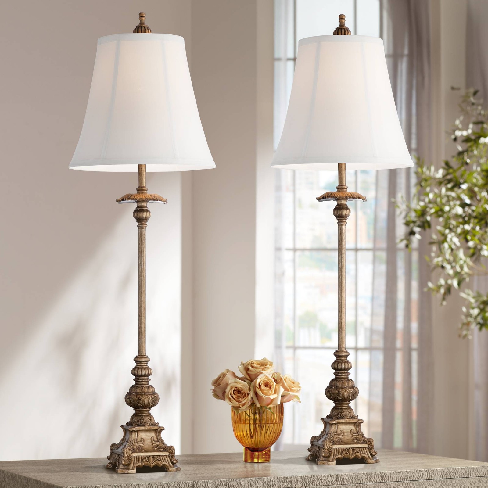 Juliette Traditional Buffet Table Lamps 36 1/2" Tall Set of 2 Gold Living Room