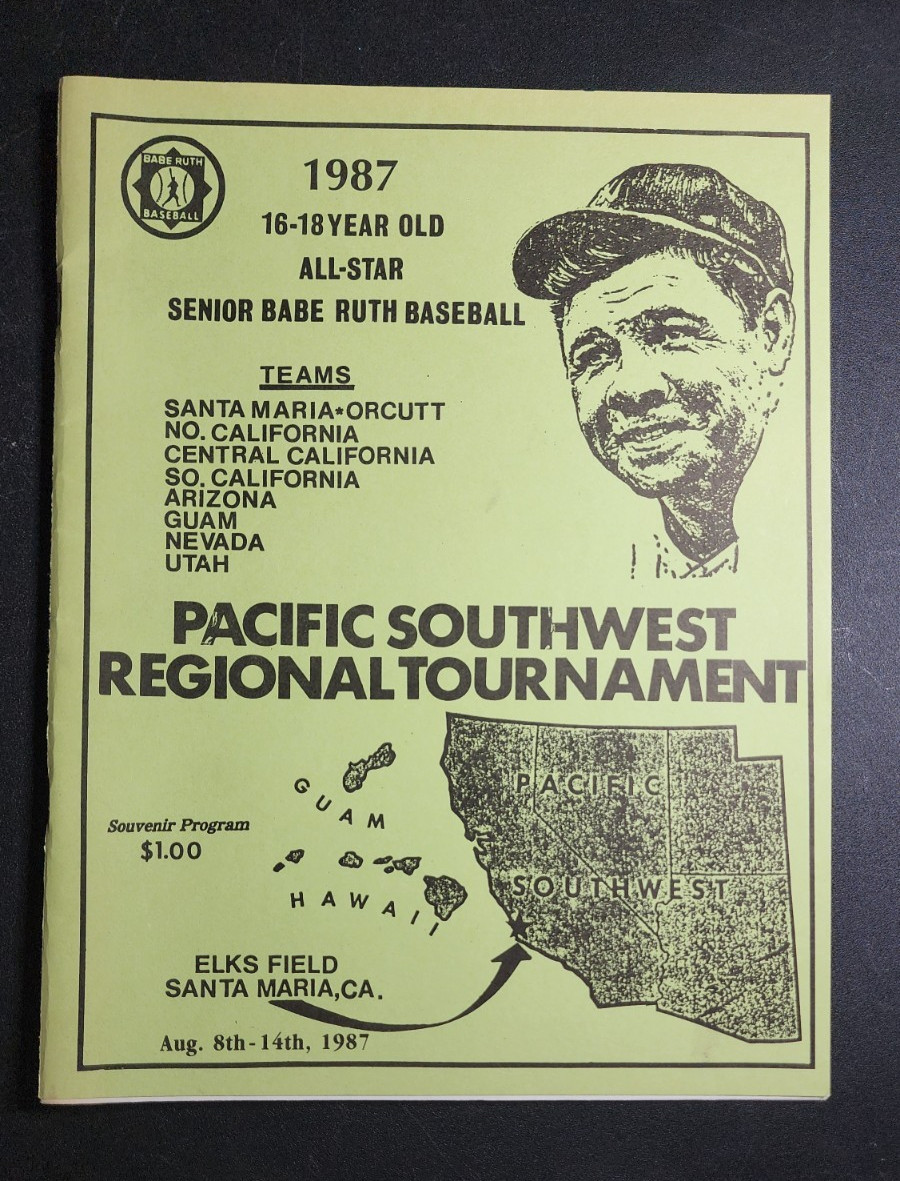 Vtg 1987 Senior Babe Ruth Baseball All Star Program, Pacific Southwest Tournamen