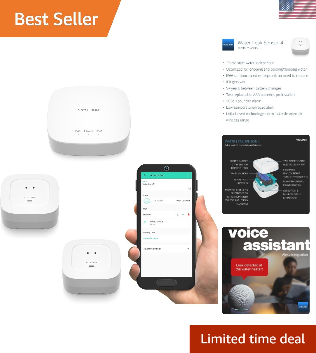 Smart Water Leak Detection Kit: Hub, 2 Leak Sensors & Reliable Alerts System