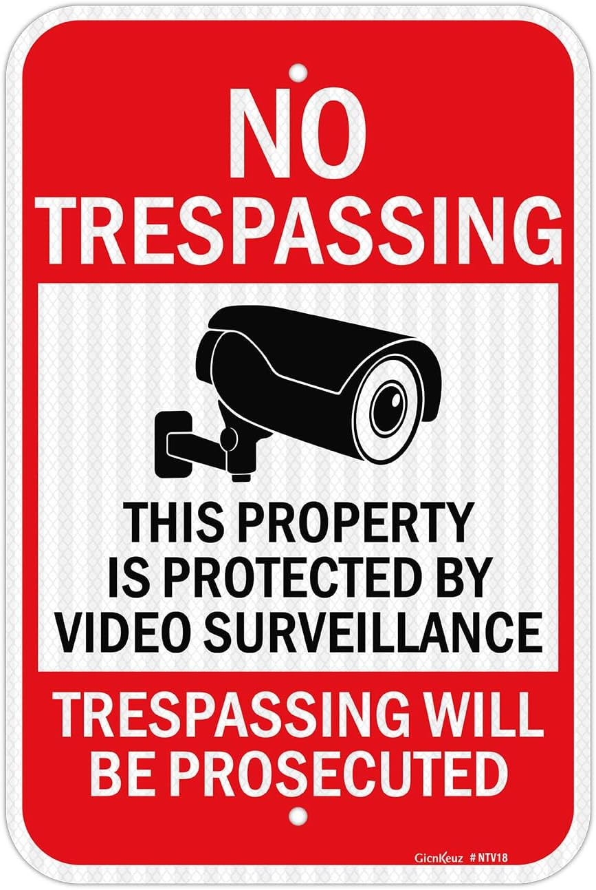 Large Video Surveillance Signs, 18X12 Inches No Trespassing Sign Private Propert