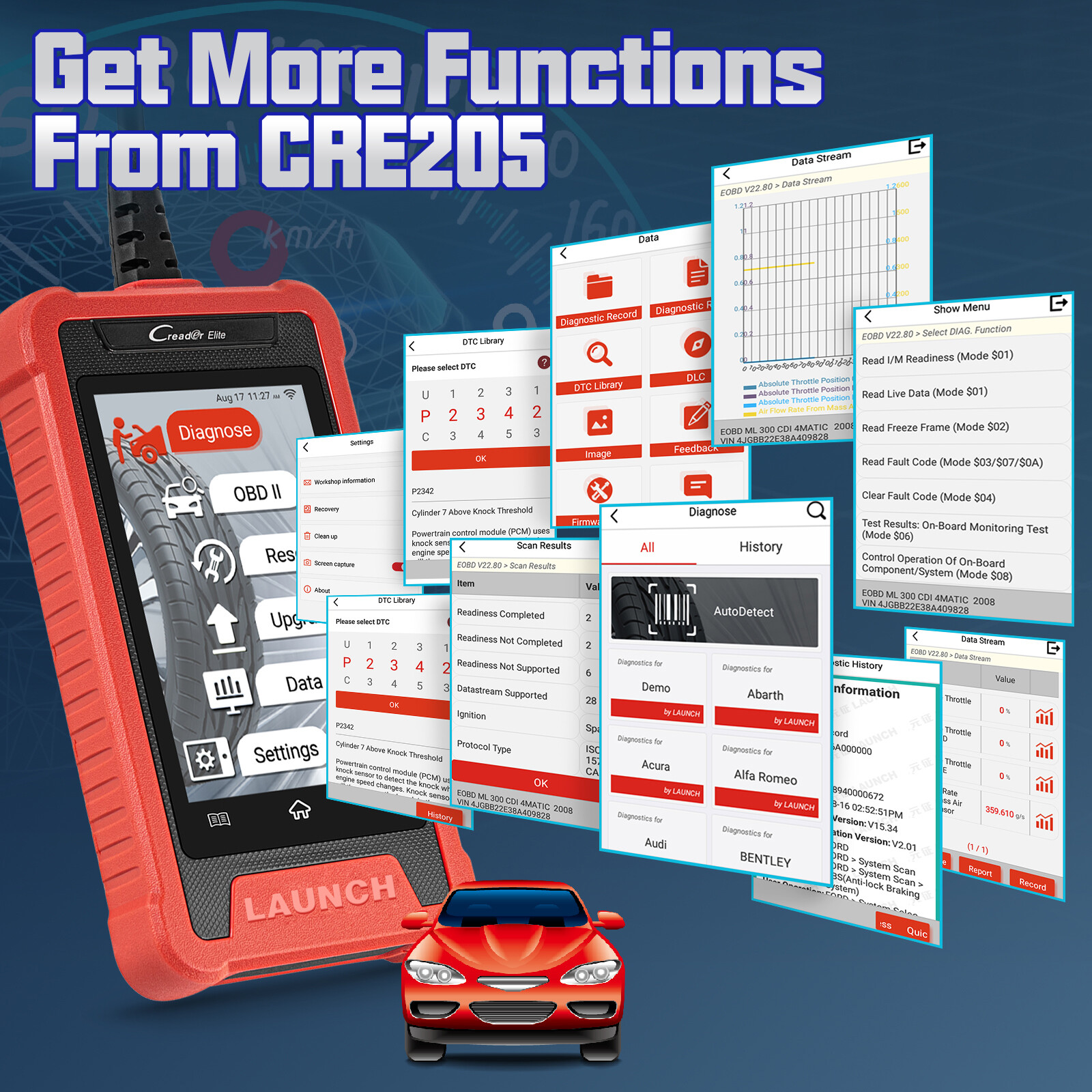 LAUNCH CRE205 OBD2 Scanner Car Diagnostic Tool Engine TCM ABS SRS Code Reader