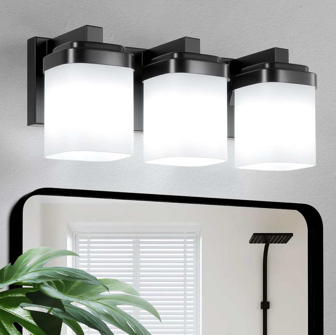 Black 3-Light Vanity Bathroom Wall Light with Milky White Shades