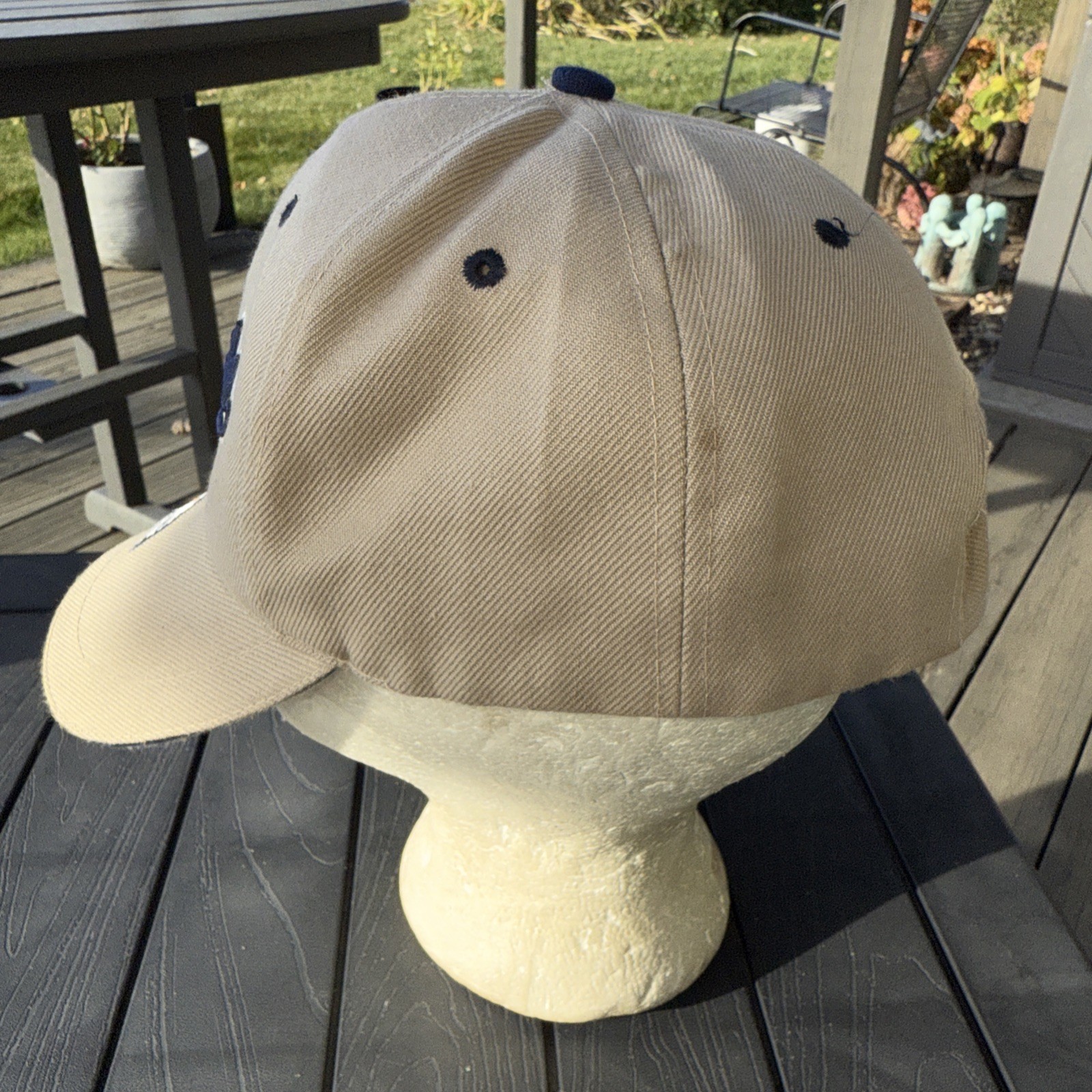 Florida Script navy And White on Tan Hat Cap W Eagle Hook Loop Acrylic EUC