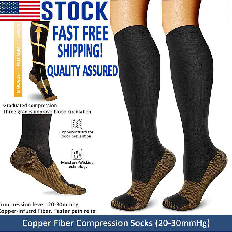 Fit 3 Pair Copper Compression Socks Medical 30-40 mmHG Foot Stocking Pain Relief