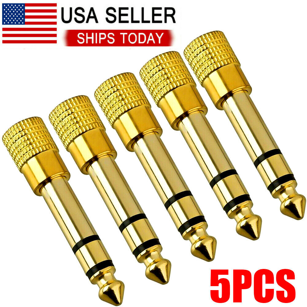 5x TRS Stereo Audio Headphone Adapter 6.35mm 1/4" Male to 3.5mm 1/8" Female Jack