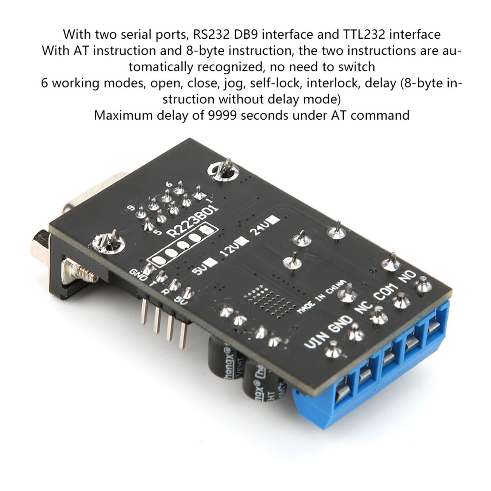 RS232 Delay Relay Module 1 Channel Serial Port UART Multifunctional DC12V