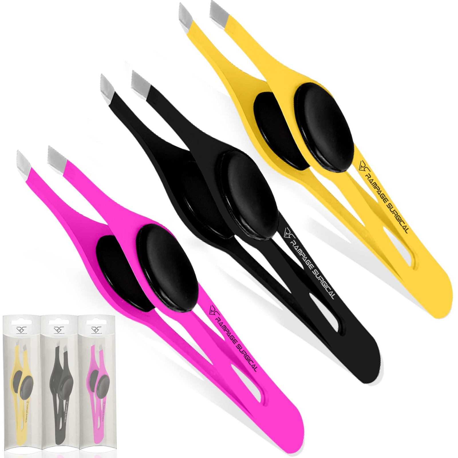 Professional Eyebrow Tweezers Slanted Tip Stainless Steel Black&pink&yellow