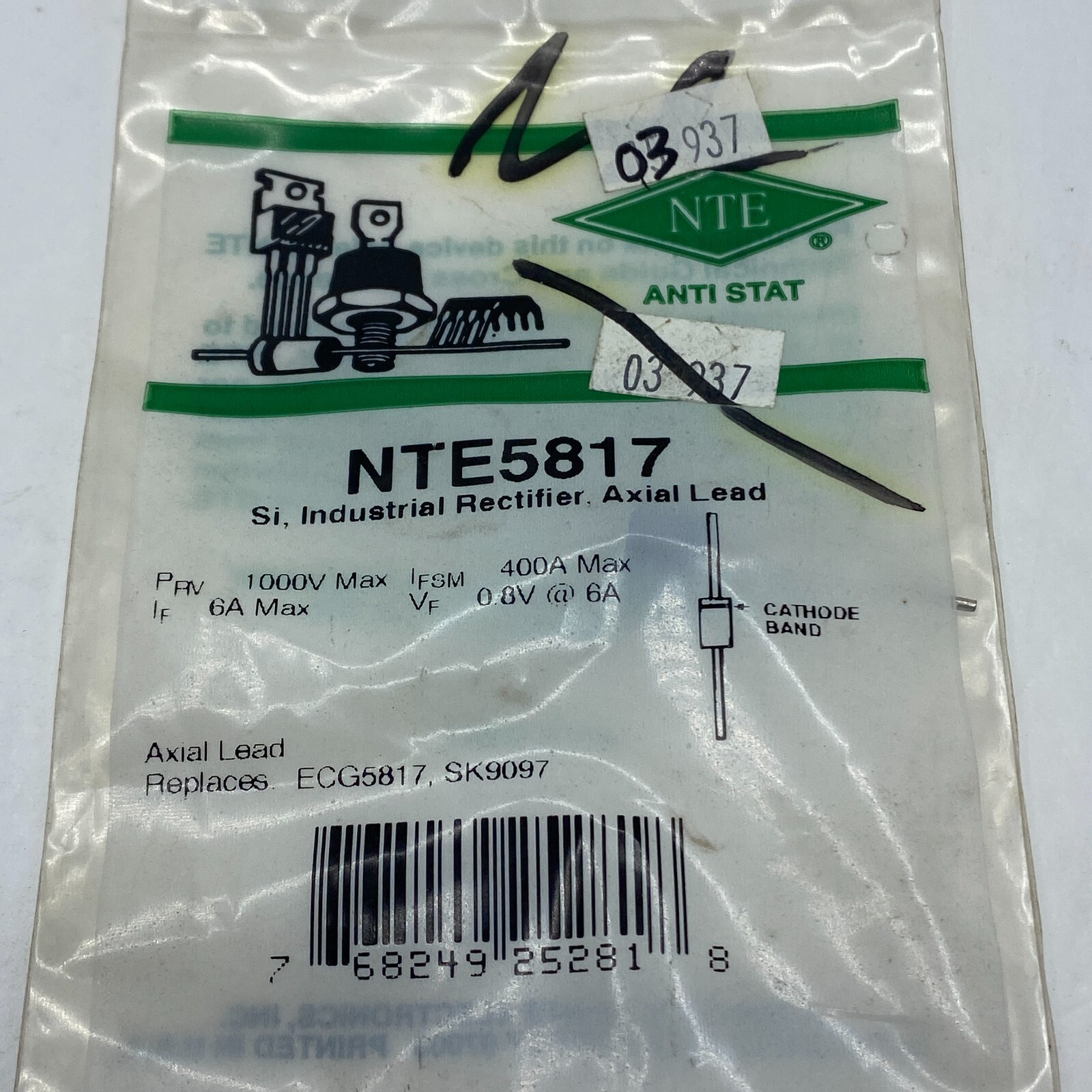 NTE5817 Si, Industrial Rectifier, Axial Lead ECG5817, SK9097🔔