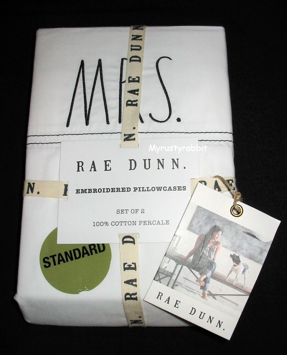 Rae Dunn MR. & MRS. Pillowcases Set of 2 Standard ~ White Cotton Percale - New