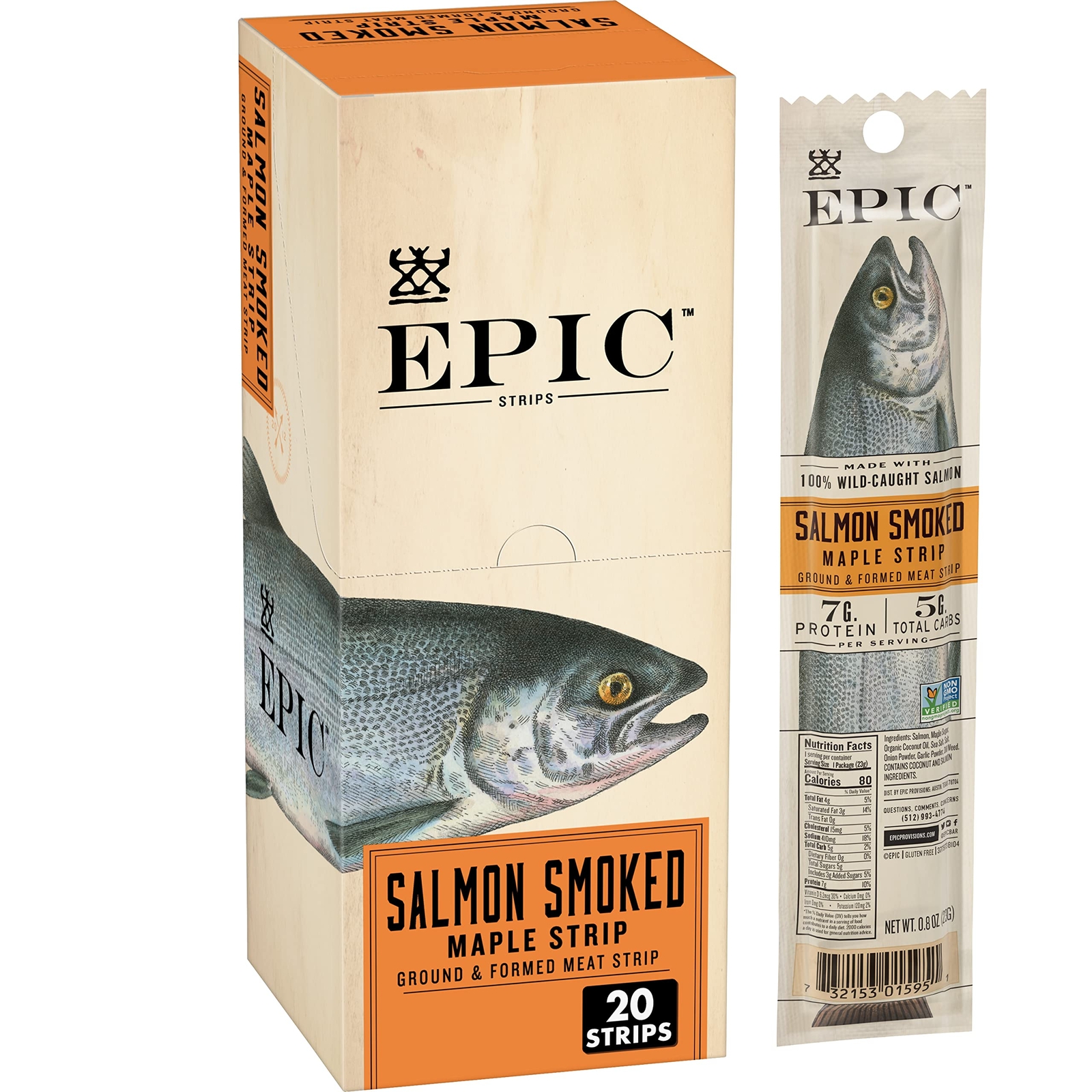 Wild Caught Salmon Jerky Protein Snack Strips 20 Count 0.8oz Gluten Free Paleo