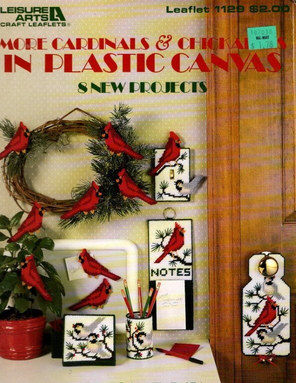 LEISURE ARTS MORE CARDINALS & CHICKADEES IN PLASTIC CANVAS