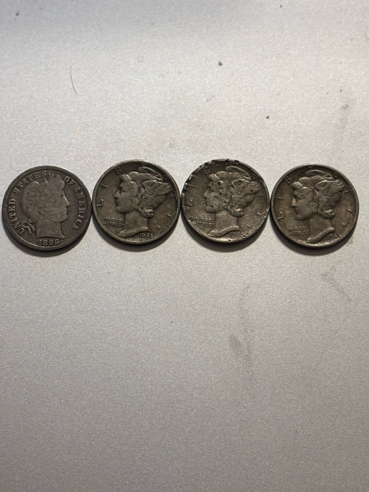 1898 Barber Dimes 90% Silver With 3 Mercury Dimes