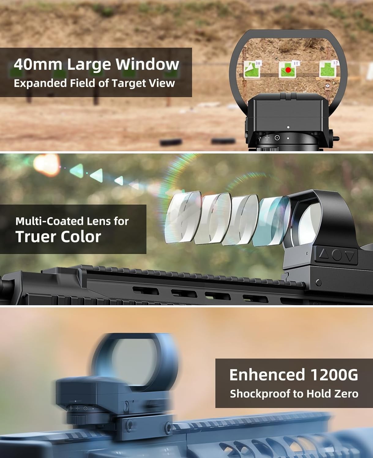 EZshoot Rechargeable Motion Awake Multiple Reticle Red Green Dot Sight, 40mm (1.