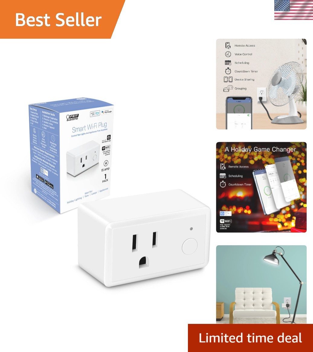 Smart Wi-Fi Plug - Voice-Controlled with Alexa & Google Home, 15A,  Certified