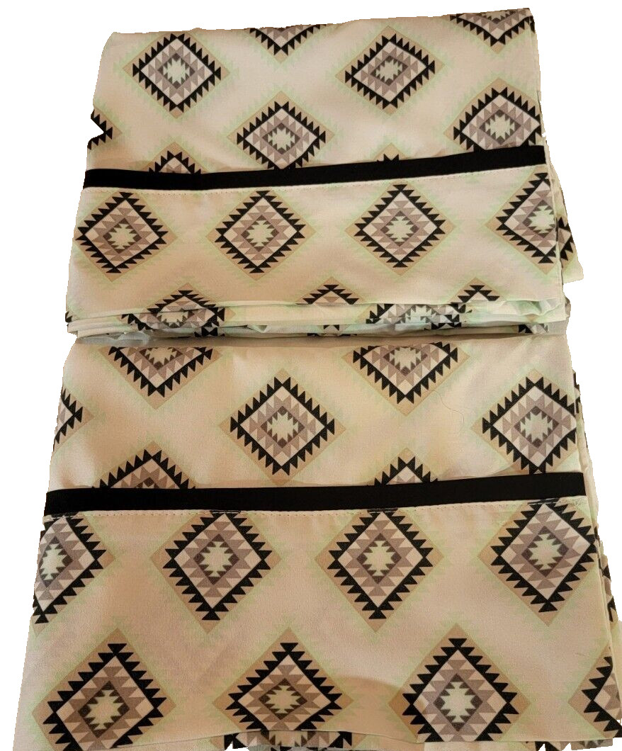 Set of 2 Aztec Design Pillowcases White, Green, Black 19 x 27 standard only