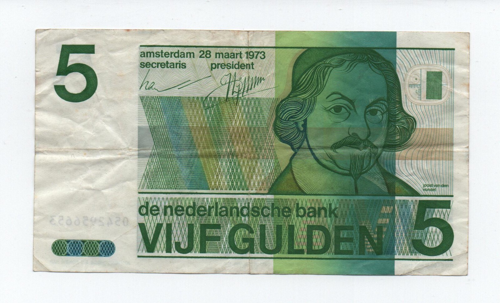 NETHERLANDS 5 GULDEN 1973 PICK 95A LOOK SCANS