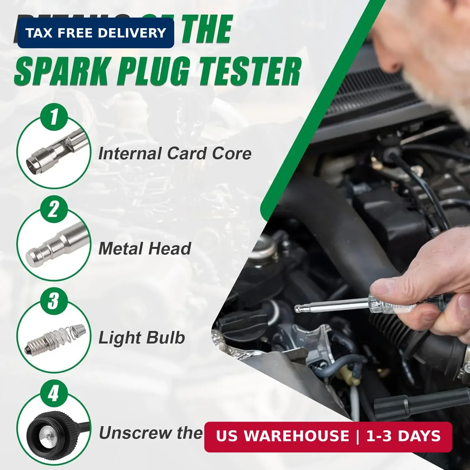 2PCS Spark Plug Tester, Inline Spark Tester, Ignition Coil Tester Tool for Engin