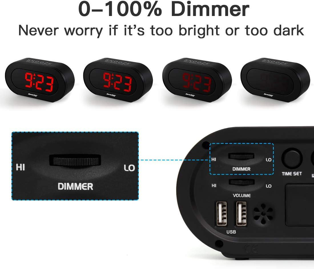 Small LED Digital Alarm Clock with Simple Operation, Full Range Brightness Dimme