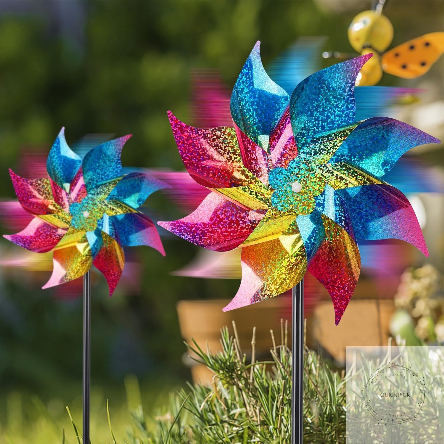 10 Pack Reflective Pinwheels Wind Spinner (Assembly Required), Extra Sparkly