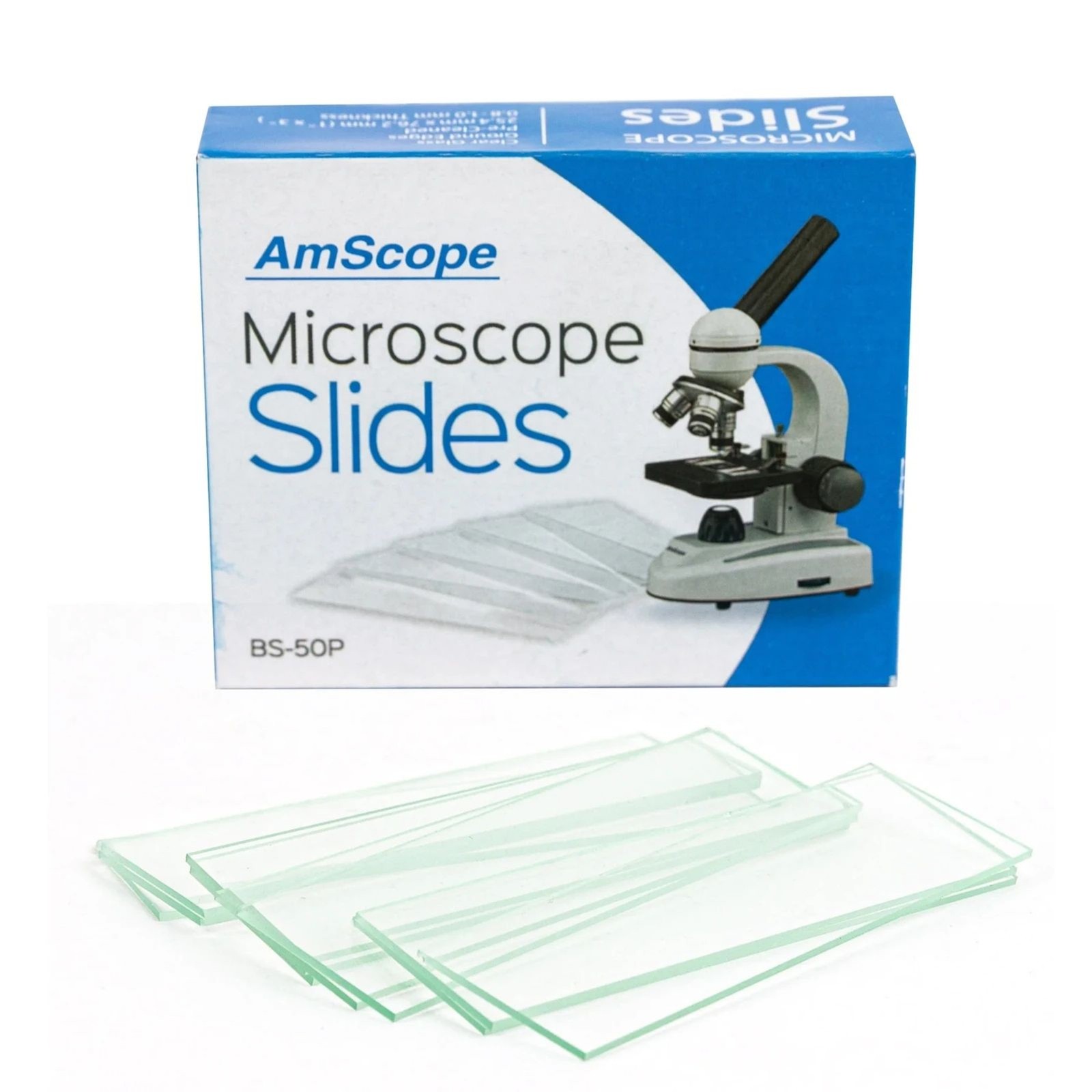 AmScope BS-50P 50 Pre-Cleaned Blank Microscope Slides with Ground Edges