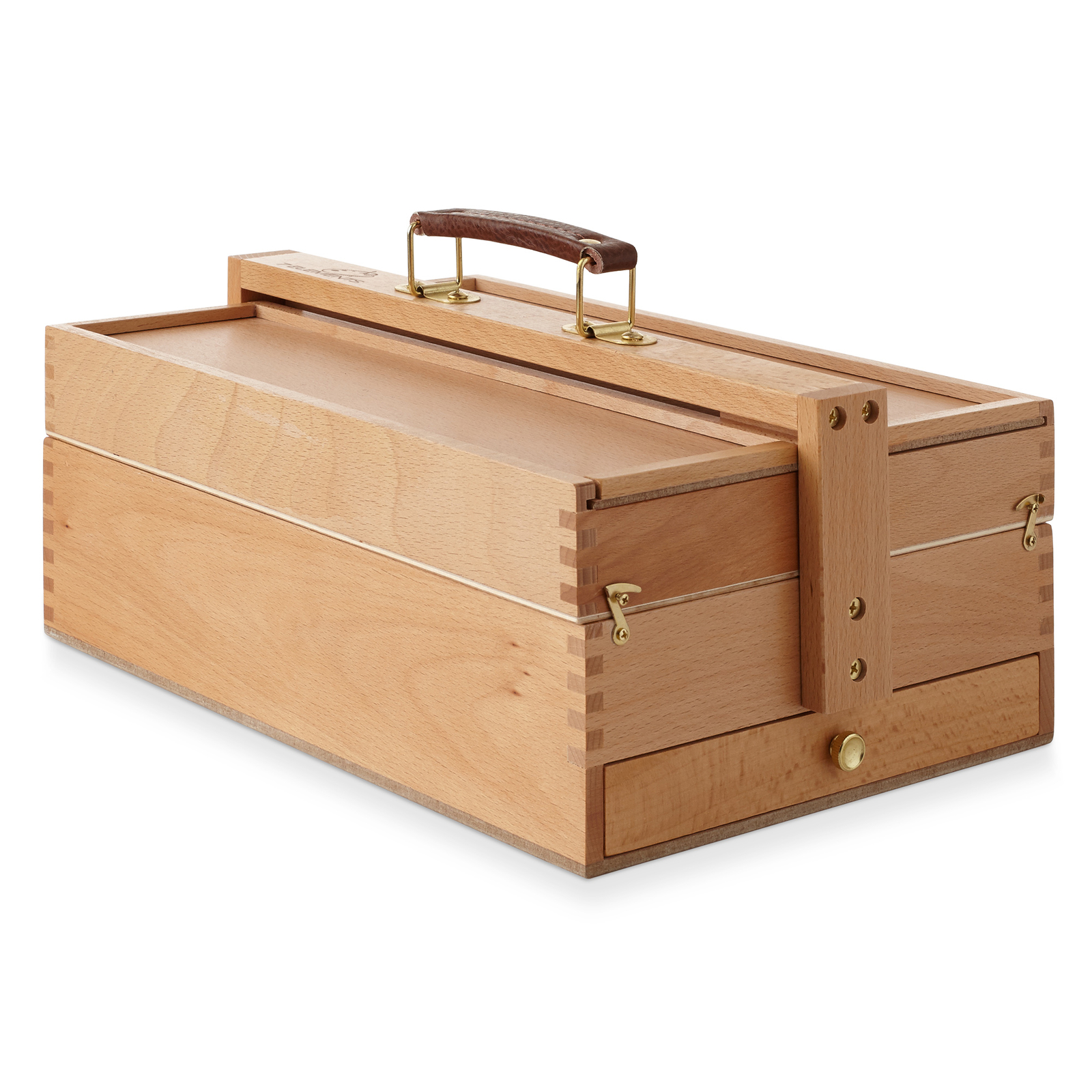 Large Multi-Function Wood Artist Tool and Brush Portable Storage Box Organizer