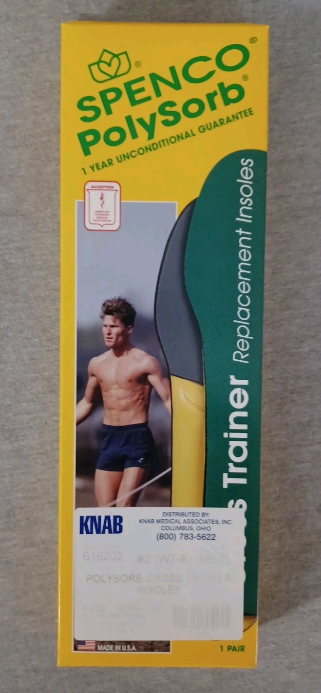 Spenco Polysorb Cross Trainer Insoles. Womens Size 7-8 Mens 6-7