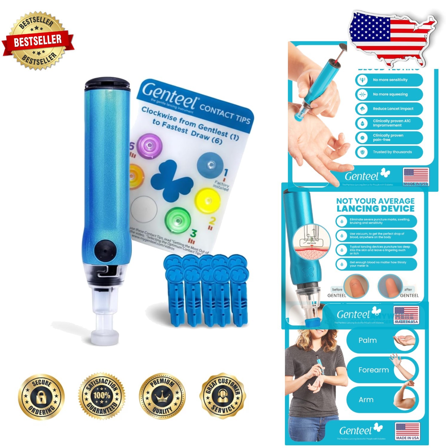 Comfortable Lancing Device: Vacuum Tech, No Squeezing, Near Painless