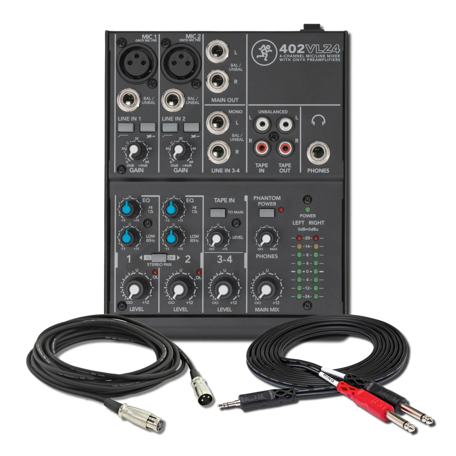 Mackie 402VLZ4 4-Channel Compact Analog Mixer with Hosa CMP-153 3.5mm TRS Male t