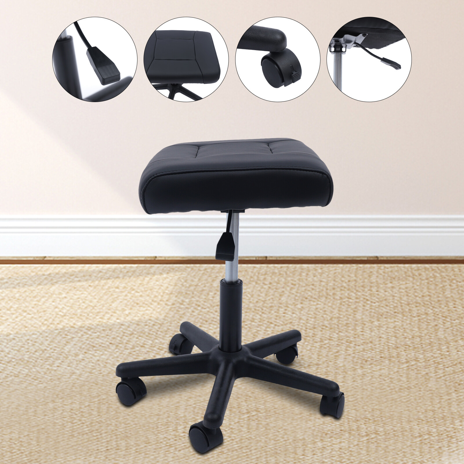 Footrest Footstool Ergonomic Adjustable Height Rolling Swivel Stool for Office