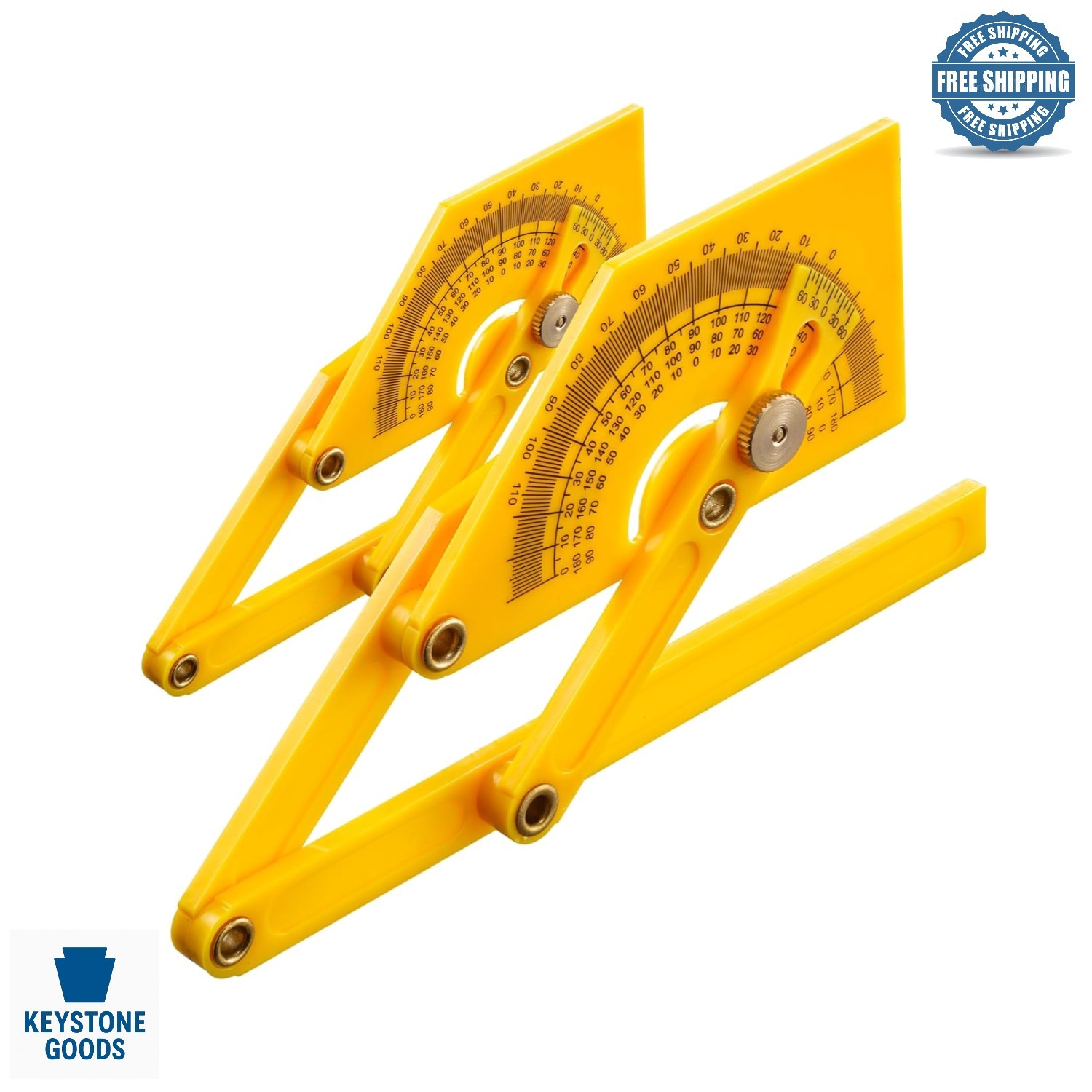 2-Pack Adjustable Plastic Protractors for Angle Measurement, 0°-180°