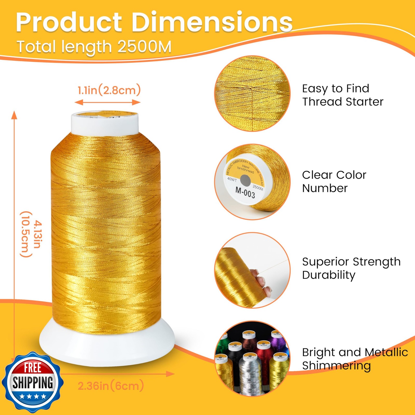 New brothread Single Huge Spool Metallic Embroidery Machine Thread 2500M (273