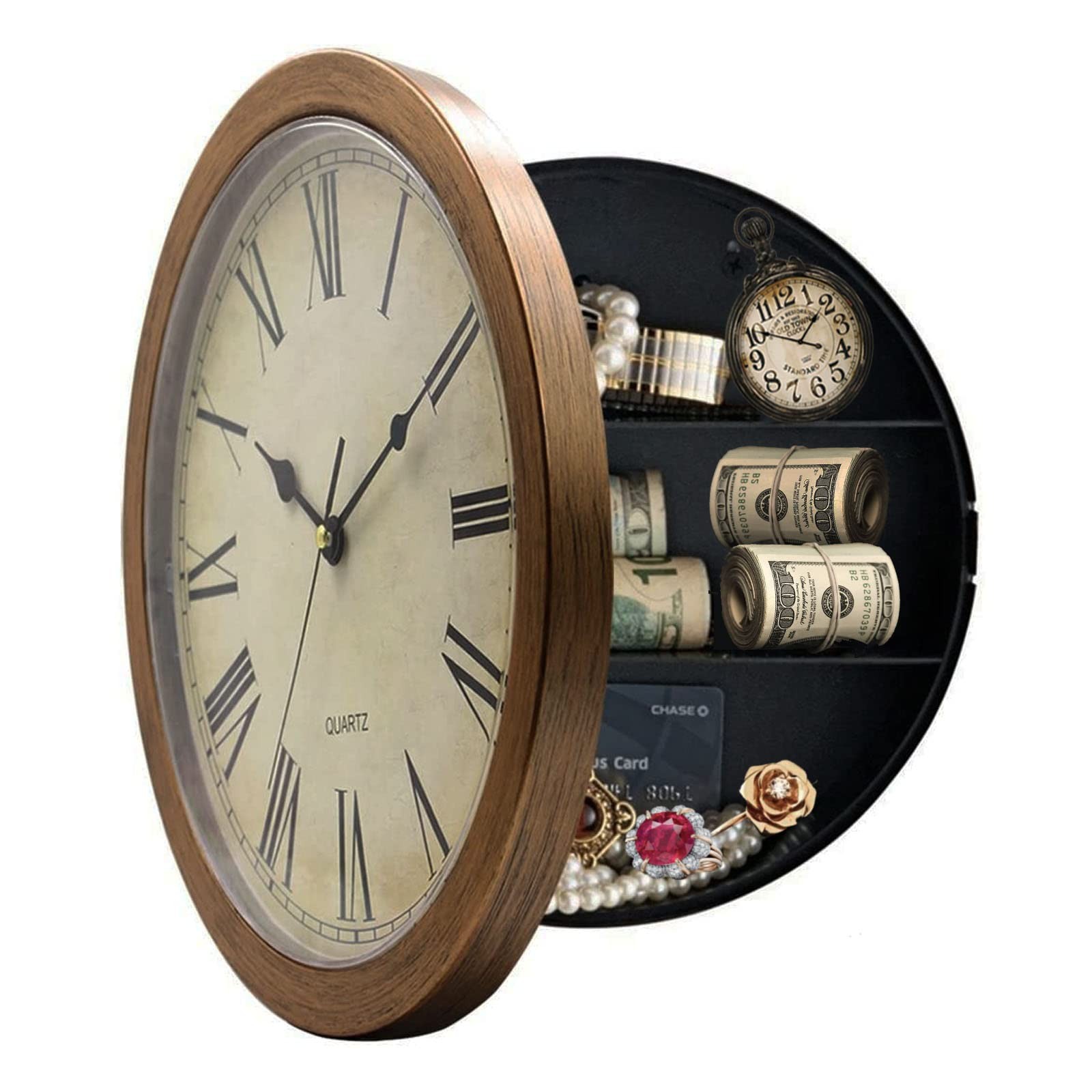 Secret Compartment, Upgraded Silent Thickened 10 Inch Plastic Wall Clock Dive...