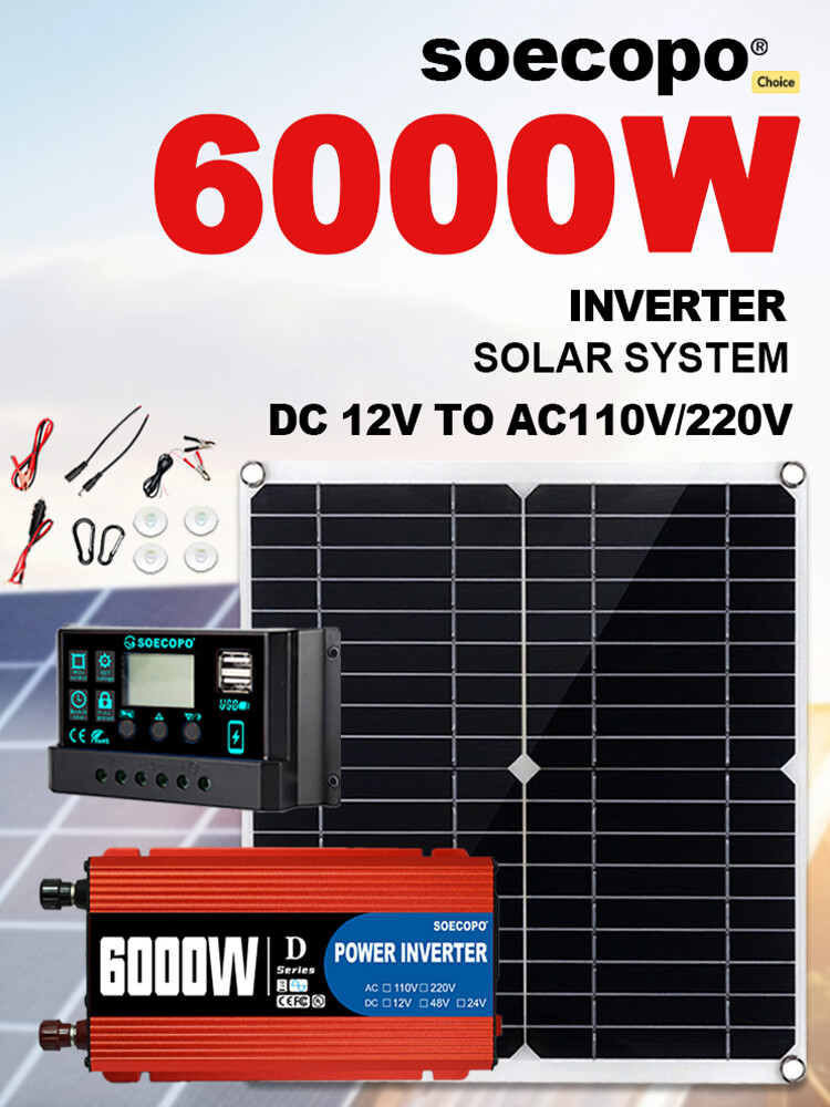 6000W 100A Solar Panel Set Solar Power Inverter Generator Home 110V Grid System