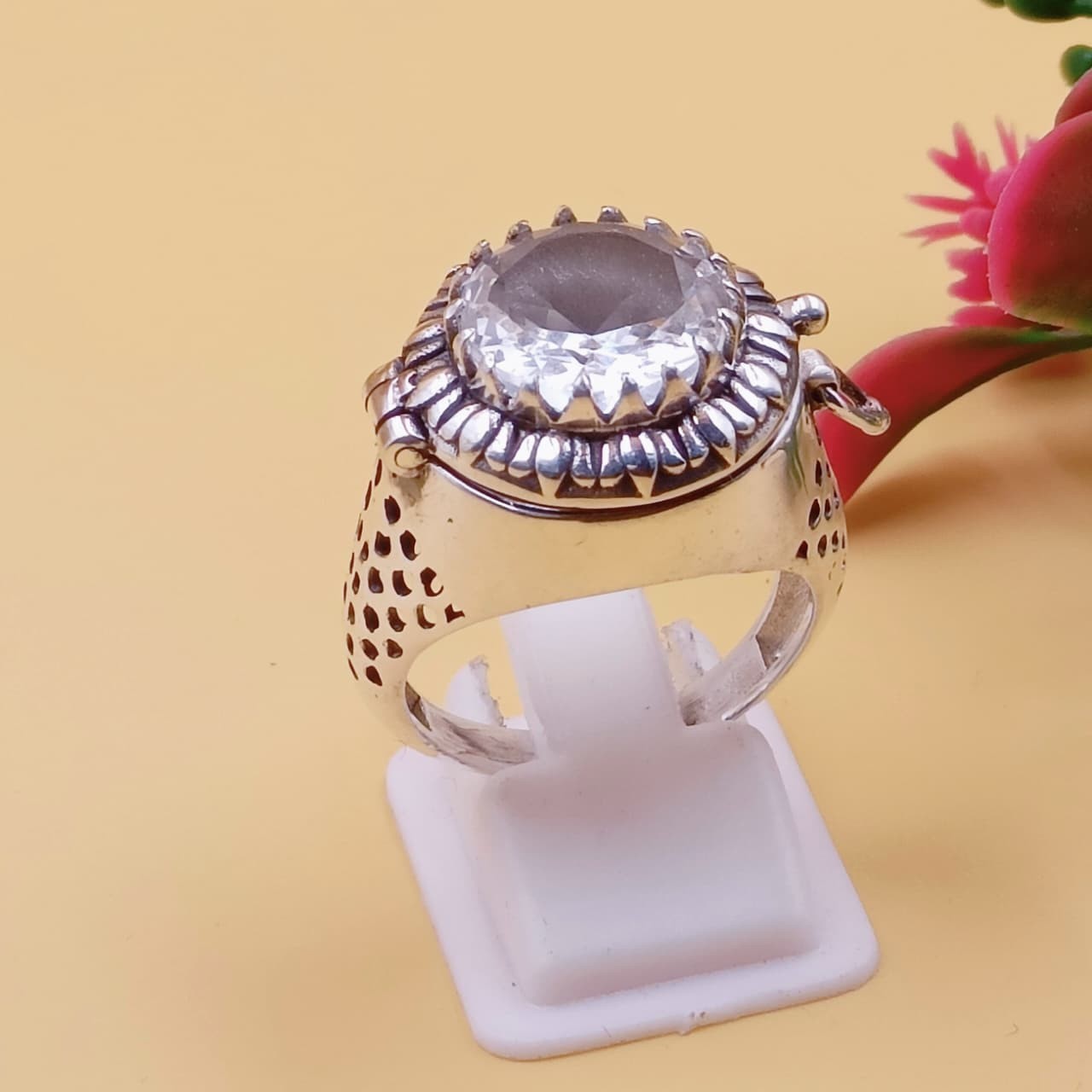 Handmde White Topaz Poison Ring | Handmade 925 Sterling Silver Box Ring