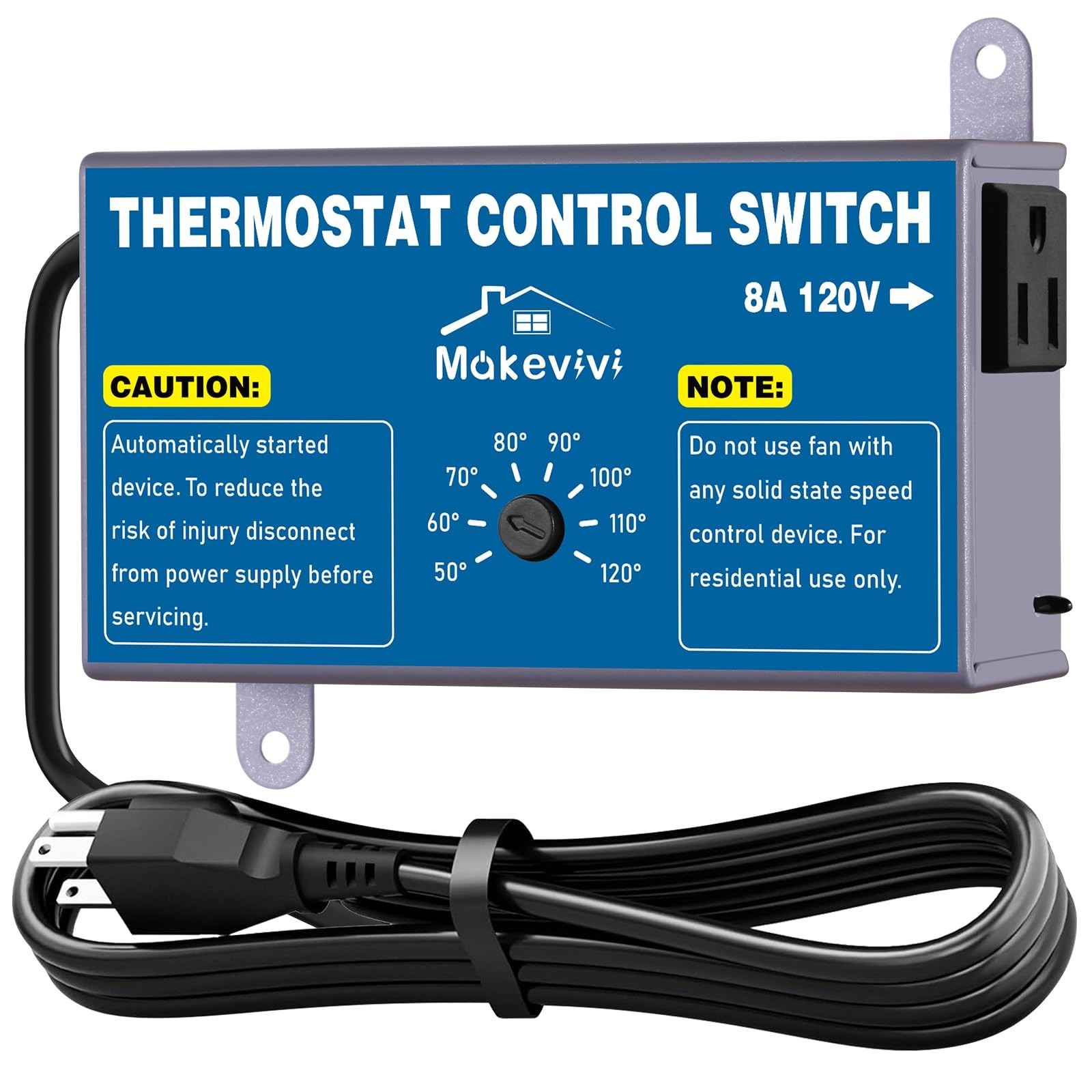 Attic Thermostat, Adjustable Temperature Controller for Attic Fan, with Overl...