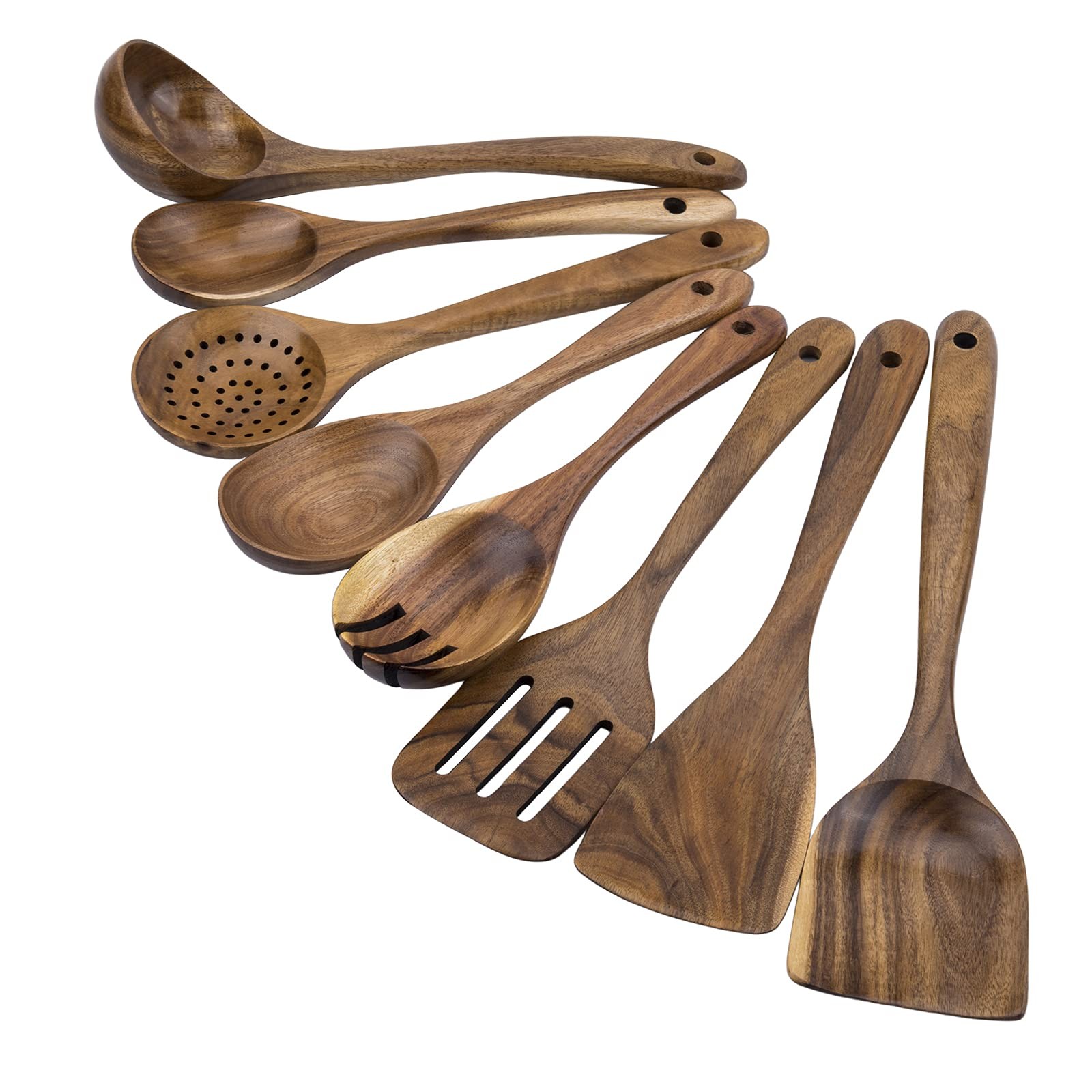 Premium 8-Piece Teak Wood Cooking Utensil Set - , Lightweight & Sturdy Wooden...