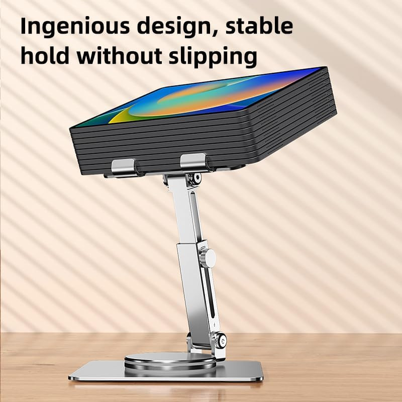Tablet Stand for Desk, Adjustable Height & Swivel with 360° Rotating Base, Table