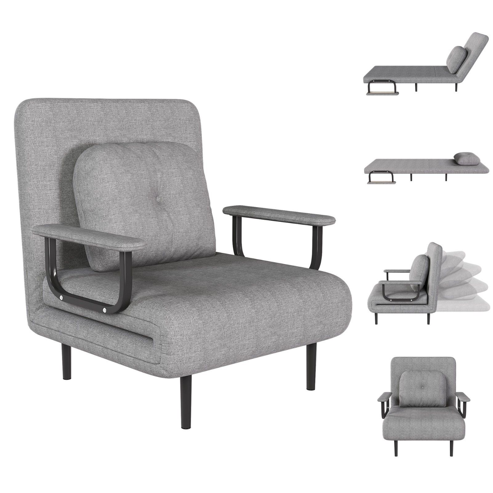 Folding Sofa Bed 5-in-1, Adjustable 5-Position Sleeper with Pillow, Space-Saving