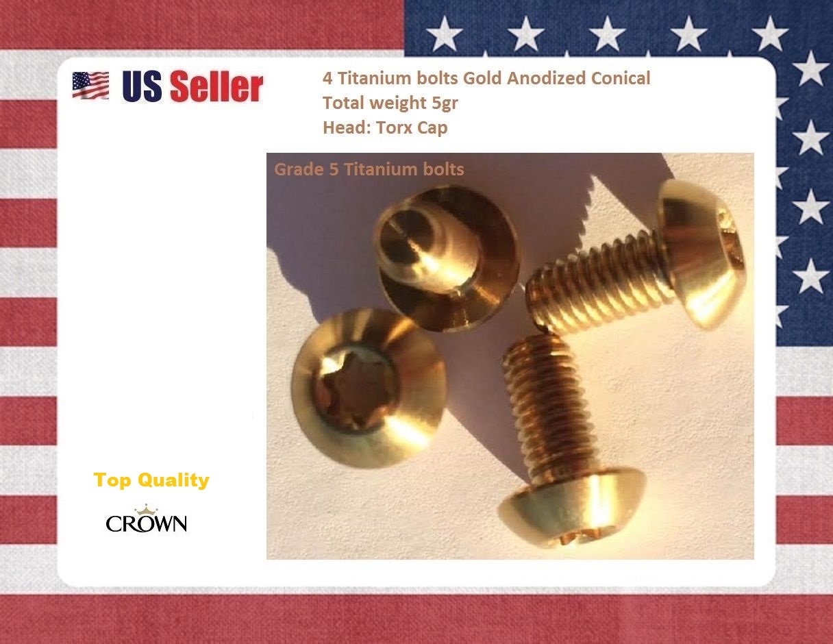 4 x Titanium Bottle Cage Bolts Nitride Gold  M5X10  Grade 5