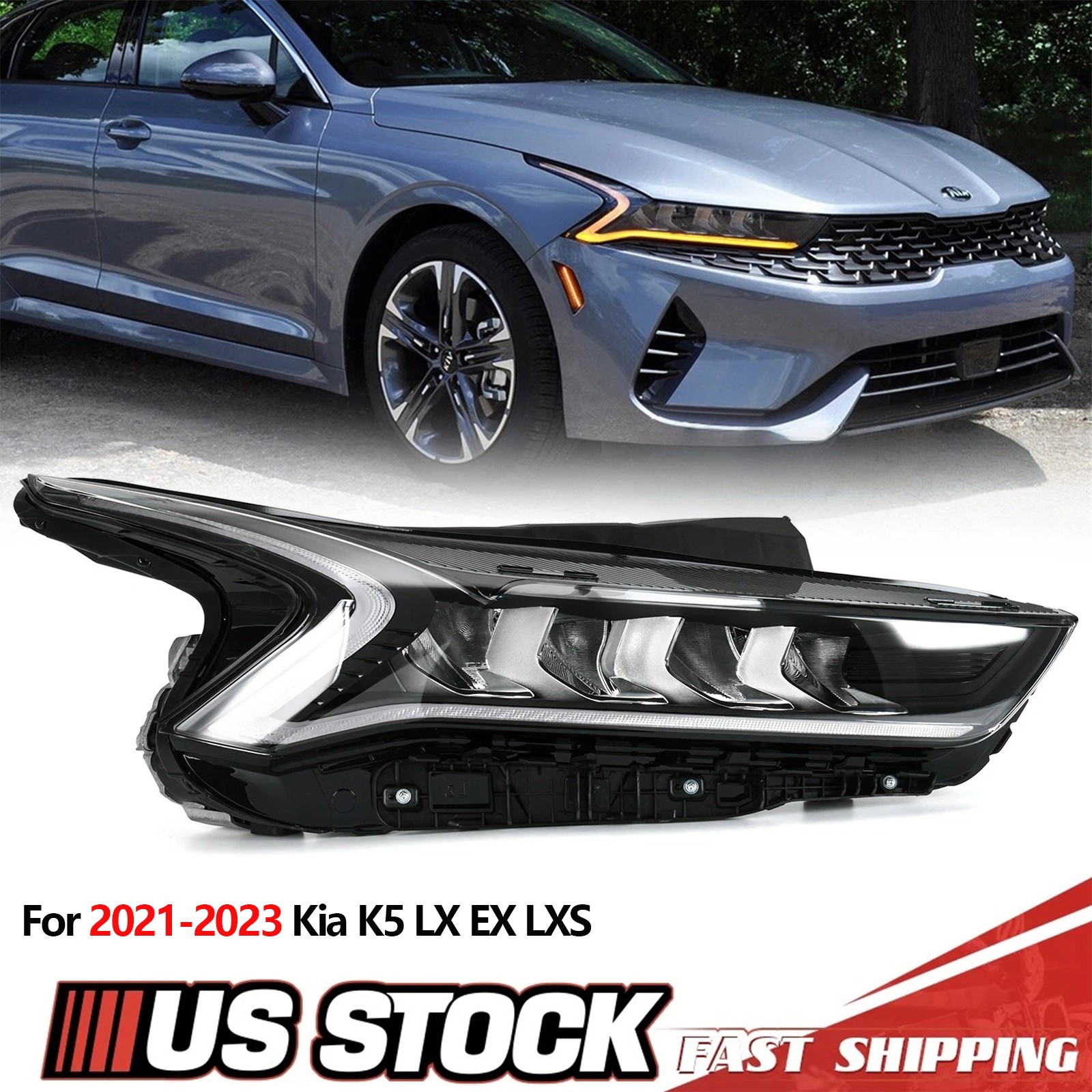 Right Passenger Side Headlight for 2021 2022 2023 Kia K5 LX EX LXS LED Headlamp