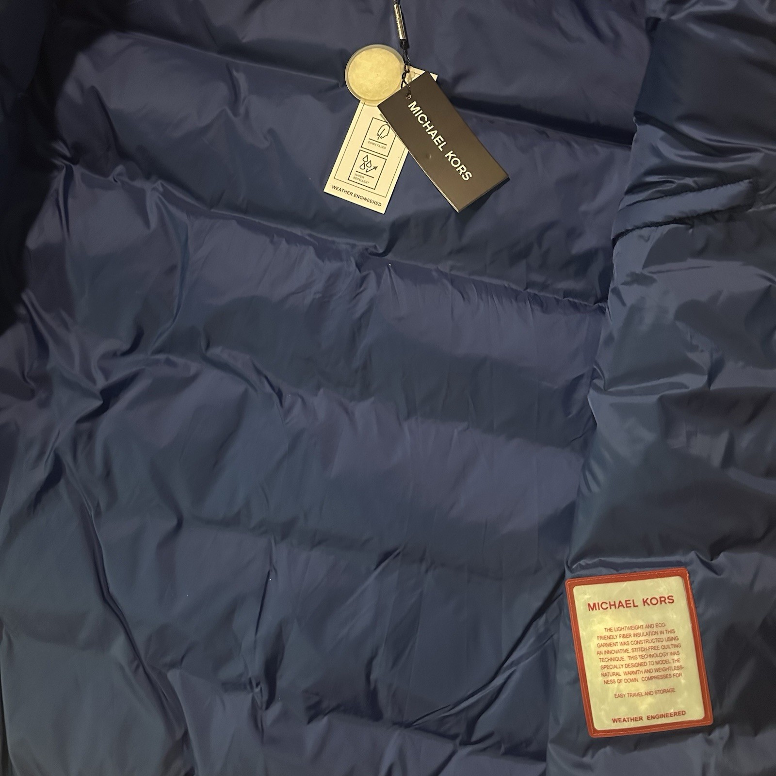 Michael Kors Red Blue Hooded Down Puffer Vest Weather Engineered Size XL
