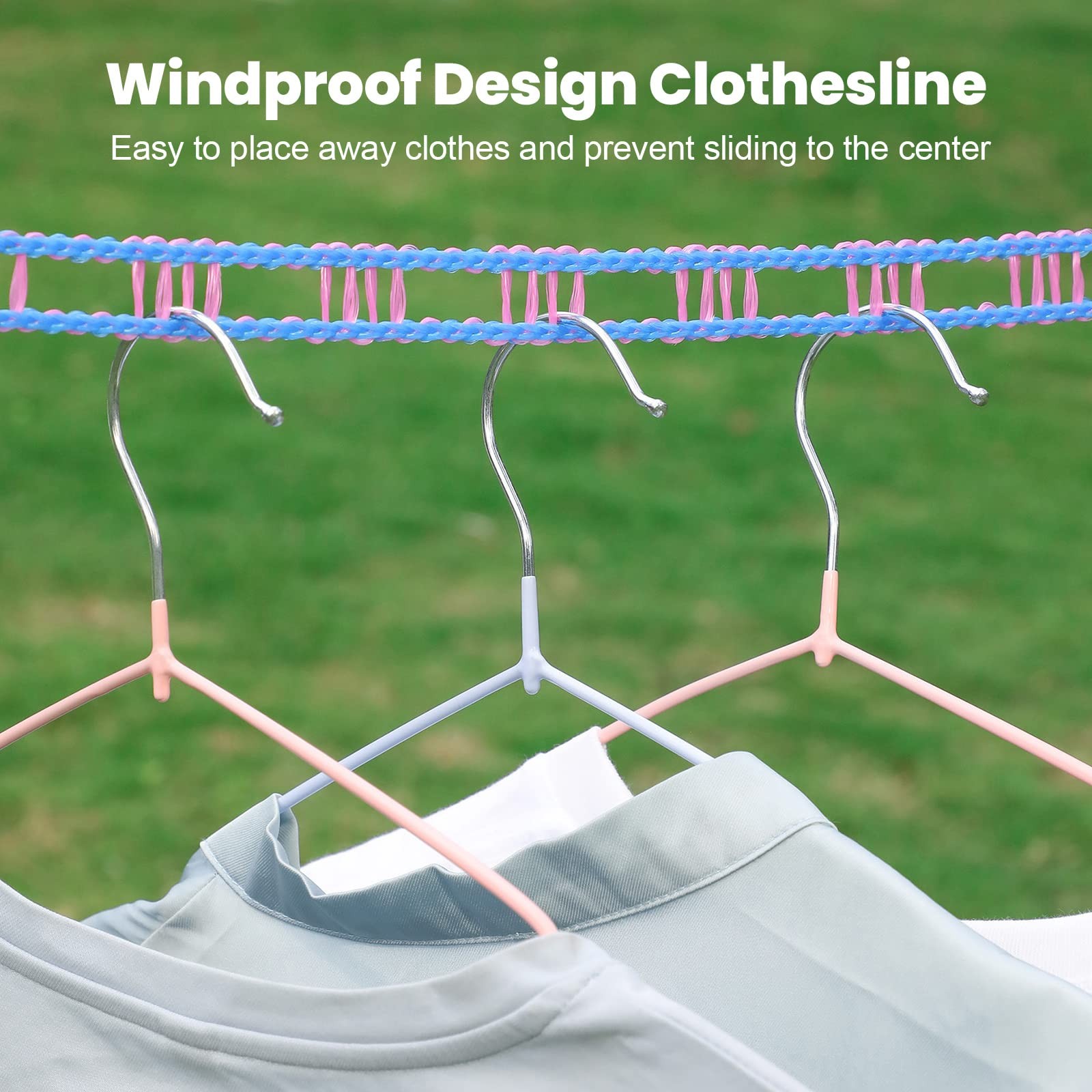 3-Pack Windproof Clothesline with Hooks – Super Strong and Durable, PE Materi...