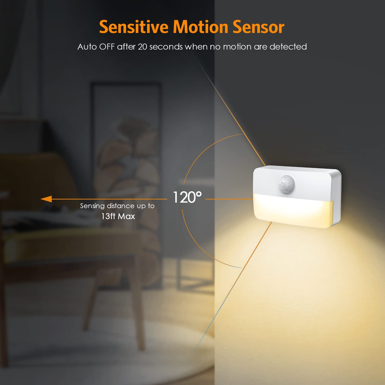 2 Pack Rechargeable Stick On Night Lights w/ Motion Sensor for Bathroom Kitchen
