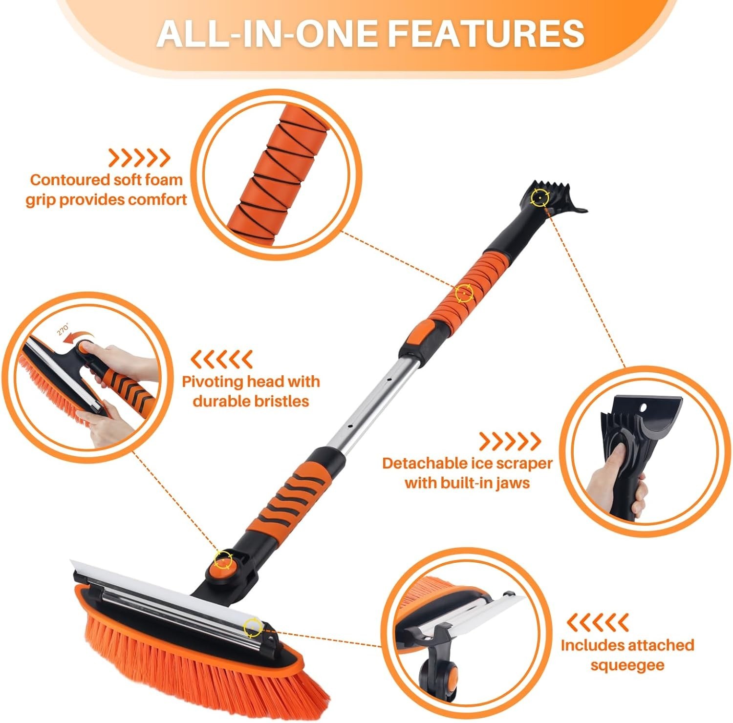 Snow Brush and Ice Scraper 3 in 1 Sturdy Snow Brush with Squeegee Windshield...